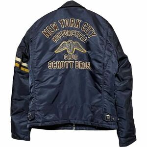 【美品】SCHOTT　ショット　ナイロン　ライダースジャケット 上野商会 中綿入り ネイビー