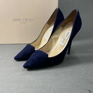 ◯5a26 JIMMY CHOO ジミーチュウ イタリア製 ARI ハイヒールパンプス シューズ 37 ネイビー スエード レザー ポインテッドトゥ