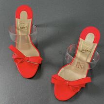 ◯3b6 Christian Louboutin クリスチャンルブタン イタリア製 JUST NODO リボン ピンヒール サンダル シューズ 35 ピンク系 クリア_画像5