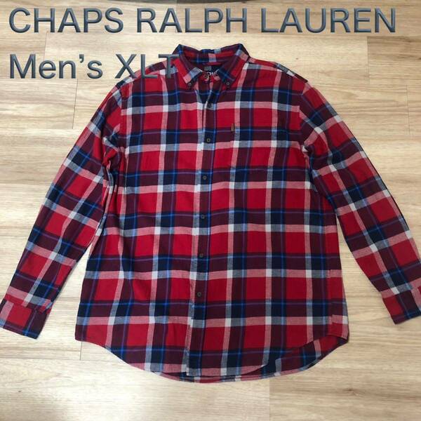 【送料無料】CHAPS RALPH LAUREN 長袖シャツ　赤青白チェック柄　メンズXLTサイズ　チャップスラルフローレンネルシャツ