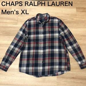 【送料無料】CHAPS RALPH LAUREN 長袖シャツ 青グレー赤白チェック柄　メンズXLサイズ　チャップスラルフローレンネルシャツ