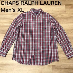 【送料無料】CHAPS RALPH LAUREN 長袖シャツ 白ネイビー赤チェック柄　メンズずXLサイズ　チャップスラルフローレン