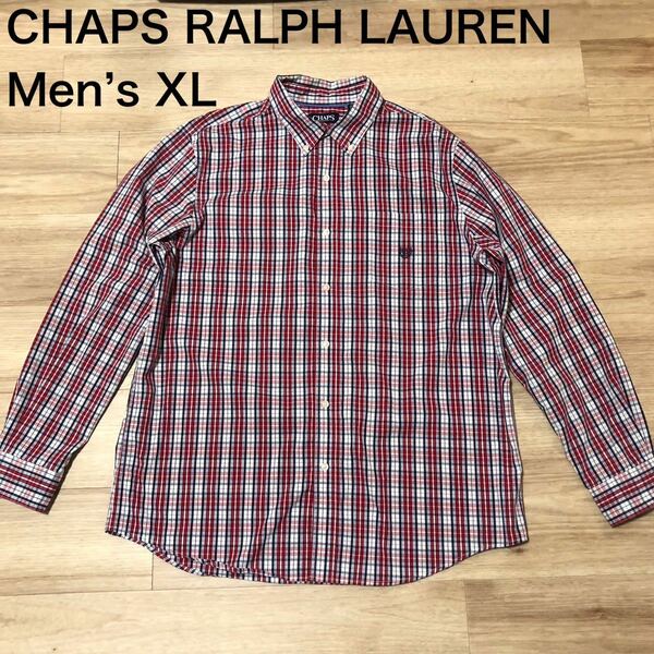 【送料無料】CHAPS RALPH LAUREN 長袖シャツ 白ネイビー赤チェック柄　メンズずXLサイズ　チャップスラルフローレン