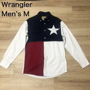 【送料無料】Wrangler コットン長袖シャツ　ネイビー赤白星マーク　メンズMサイズ　ラングラー