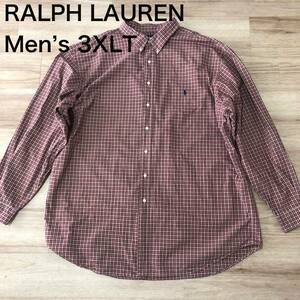 【送料無料】RALPH LAUREN 長袖シャツ 赤系チェック柄　メンズ3XLTサイズ　ラルフローレン大きいビッグサイズボタンダウンチェックシャツ