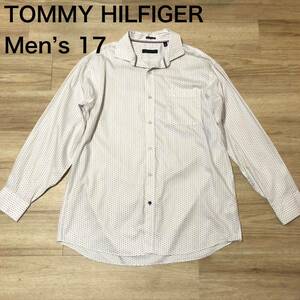 【送料無料】TOMMY HILFIGER長袖シャツ白総柄　メンズ17サイズ トミーヒルフィガー