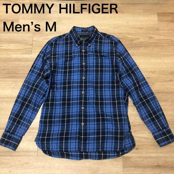 【送料無料】TOMMY HILFIGER長袖シャツ 青チェック柄　メンズMサイズ　トミーヒルフィガー ボタンダウン