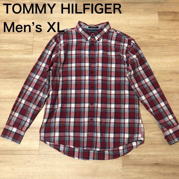 【送料無料】TOMMY HILFIGER長袖シャツ 赤青白黄色チェック柄　メンズXLサイズ　トミーヒルフィガー