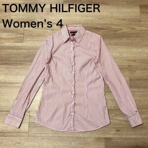 【送料無料】TOMMY HILFIGER長袖シャツ フリル付き赤白ストライプ柄　レディース4サイズ　トミーヒルフィガー