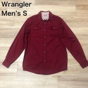 【送料無料】Wrangler コットン長袖シャツ　赤ワインレッド　メンズSサイズ　ラングラーワークシャツ