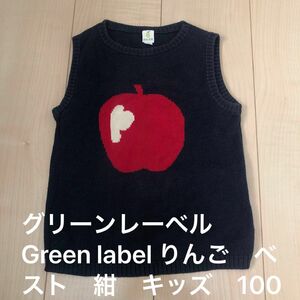 グリーンレーベル　Green label りんご　ベスト　紺　キッズ　100 ニットベスト ネイビー　コットン