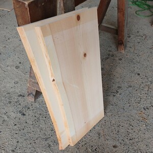 C-1636 　国産ひのき　片耳付節板　2枚セット　テーブル　棚板　看板　一枚板　無垢材　桧　檜　DIY