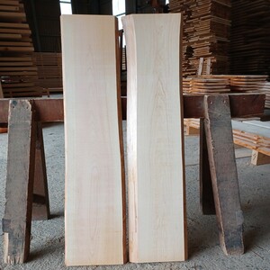 A-1589 　国産ひのき　耳付板　2枚セット　テーブル　棚板　看板　一枚板　無垢材　桧　檜　DIY