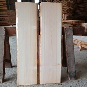 A-1591 　国産ひのき　耳付板　2枚セット　テーブル　棚板　看板　一枚板　無垢材　桧　檜　DIY