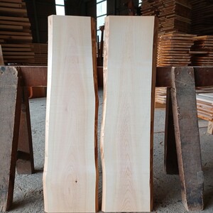 A-1593 　国産ひのき　耳付板　2枚セット　テーブル　棚板　看板　一枚板　無垢材　桧　檜　DIY
