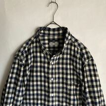 【美品】 SHIPS シップス ピマコットン フランネル ボタンダウン シャツ ブロックチェック ベーシック 大きめ ネイビー系 size XL sk_画像4