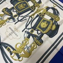 1円 美品 エルメス カレ90 大判 スカーフ シルク HERMES 式典用馬勒 BRIDES de GALA ブルー_画像4