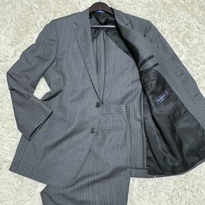 《最高級品》ErmenegildoZegna ゼニア グレー ストライプ TROPICAL BB6 XL相当 175cm~ ウール キュプラ裏地 背抜 春夏 センターベント