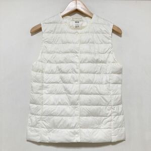 い1334 UNIQLO ユニクロ ウルトラライトダウン ノーカラー ダウンベスト S レディース Vネック ホワイト 軽量ダウン コンパクトダウン