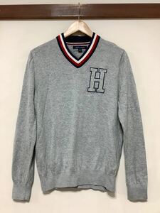 い1379 TOMMY HILFIGER トミーヒルフィガー Vネック コットンニット M グレー