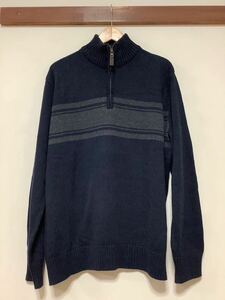 え1394 Eddie Bauer エディーバウアー ハーフジップコットンニット XL 胸ライン ネイビー