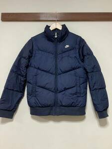 a1343 NIKE Nike 2way down jacket M lady's navy Logo embroidery 