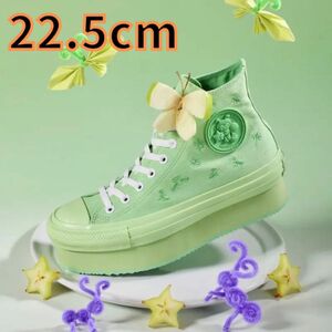 コンバース オールスター 22.5 CONVERSE ALLSTAR 厚底 緑 グリーン ハイカット 体型カバー パステルカラー