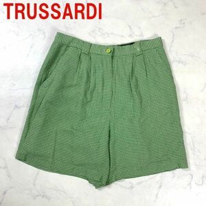 A143 トラサルディスポーツ ショートパンツ ハーフパンツ 緑 TRUSSARDI SPORT 半ズボン 裏地あり チェック グリーン 44