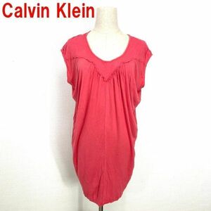 A192 カルバンクライン 半袖カットソー チュニック ストレッチ ピンク Calvin Klein フレンチスリーブ レーヨン M