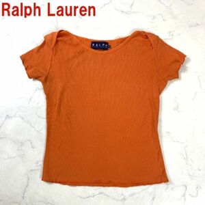A200 ラルフローレン 半袖Tシャツ 綿 カットソー リブ オレンジ Ralph Lauren コットン L