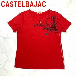 A365 カステルバジャック 半袖Tシャツ 綿 プリント 刺繍 赤 CASTELBAJAC コットン レッド １