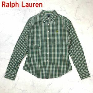 A483 ラルフローレン 長袖シャツ ブラウス 綿 チェック 緑 Ralph Lauren コットン ボタンダウン グリーン ９