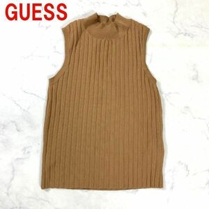 A574 ゲス ノースリーブニット リブ タイト ハイネック 茶色 GUESS セーター ブラウン S