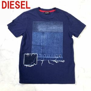 A579 ディーゼル 半袖Tシャツ 綿 デニム デザイン タイト 紺 DIESEL コットン ネイビー S相当