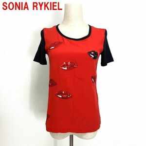 A634 ソニアリキエル 半袖Tシャツ カットソー スパンコール 黒 赤 SONIA RYKIEL ブラック レッド XS