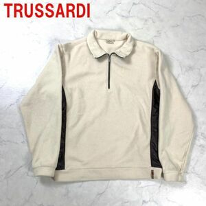 A1191 トラサルディゴルフ フリース ハーフジップ アイボリー TRUSSARDI GOLF スウェット 白系 ホワイト系 ベージュ 茶色 ブラウン 46