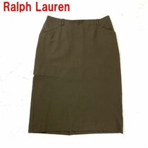 A1591 ラルフローレン 膝丈スカート タイト ウール 裏地あり 茶色 Ralph Lauren ブラウン スリット ７_画像1