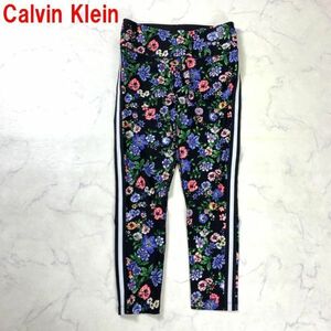 A1846 カルバンクライン レギンス スパッツ スポーツウェア 花柄 黒 Calvin Klein ブラック M