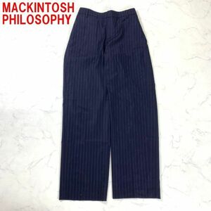 A2114 マッキントッシュフィロソフィー スラックス ウール 紺 MACKINTOSH PHILOSOPHY カジュアルパンツ ネイビー ストレート ストライプ 38