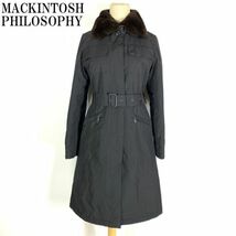 LA54 マッキントッシュフィロソフィー 中綿ロングコート 黒ブラック MACKINTOSH PHILOSOPHY ファー襟付き 毛皮 レッキス (取り外し可能) 38_画像1