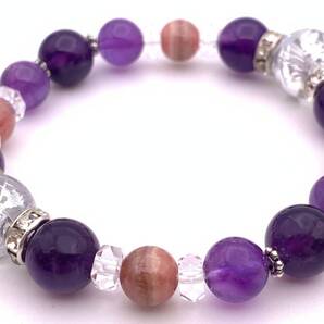 天然石水晶銀彫り青龍12mm玉&アメジスト&インカローズのブレスレット