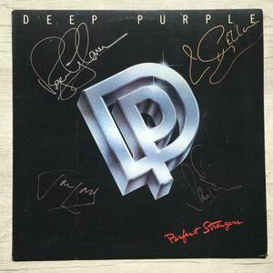 AUTOGRAPHED DEEP PURPLE PERFECT STRANGE US盤　GILLAN PAICE GLOVER LORDサイン