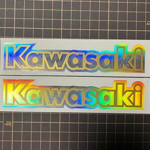 Kawasaki カワサキ　カッティングステッカー　旧車　重ね貼り【ホログラム、金】２枚セット
