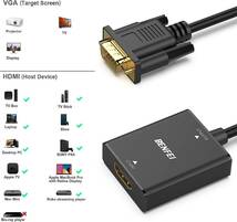 HDMI-VGA（逆方向に非対応）単方向 HDMI コンピューター VGA モニターアダプター (メス - オス) 3.5mm オーディオジャック付き TV_画像2