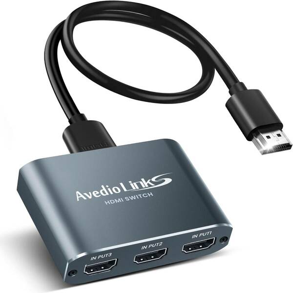 HDMI 切替器 4K 60Hz アルミニウム合金製 avedio links HDMI セレクター3入力1出力HDMI スイッチャー3ポートHDMI ハブ 拡張(1.2m) グレー