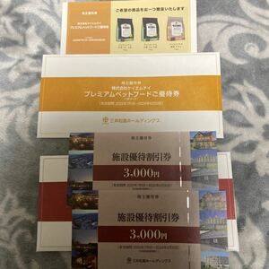 三井松島ホールディングス 株主優待券 施設優待割引券3000円2枚 プレミアムペットフード優待券1枚 有効期間　2023年7月1日〜2024年6月30日