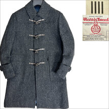 J7009 超美品 スーツセレクト ヘリンボーン柄 ハリスツイードダッフルコート チャコールグレー M HARRIS TWEED_画像1