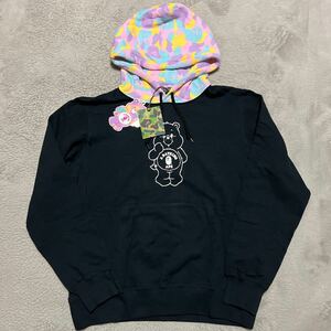 激レア　A BATHING APE BAPE KAWS CARE BEARS ケアベアー　HOODIE パーカー　スウェット　CAMO MULTI 迷彩　BABY MILO XL 黒　ブラック