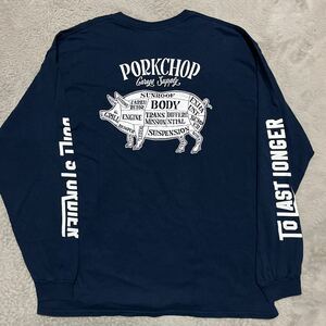 PORKCHOP ロンt tee tシャツ ネイビー　XL 豚　ポークチョップ