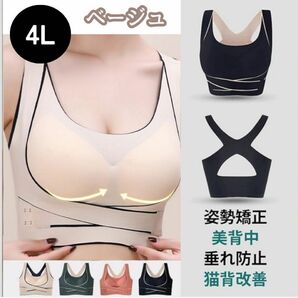 4L　3XL ベージュ 猫背矯正ブラ　姿勢　ブラジャー　ナイトブラ　垂れ予防